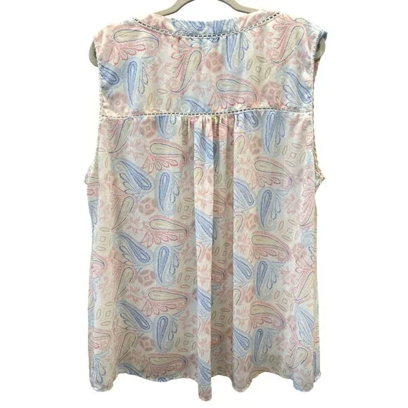 Rose & Olive Womens Sleeveless Pastel Paisley Blouse Flowy Top Plus Size 3X - Picture 5 of 5